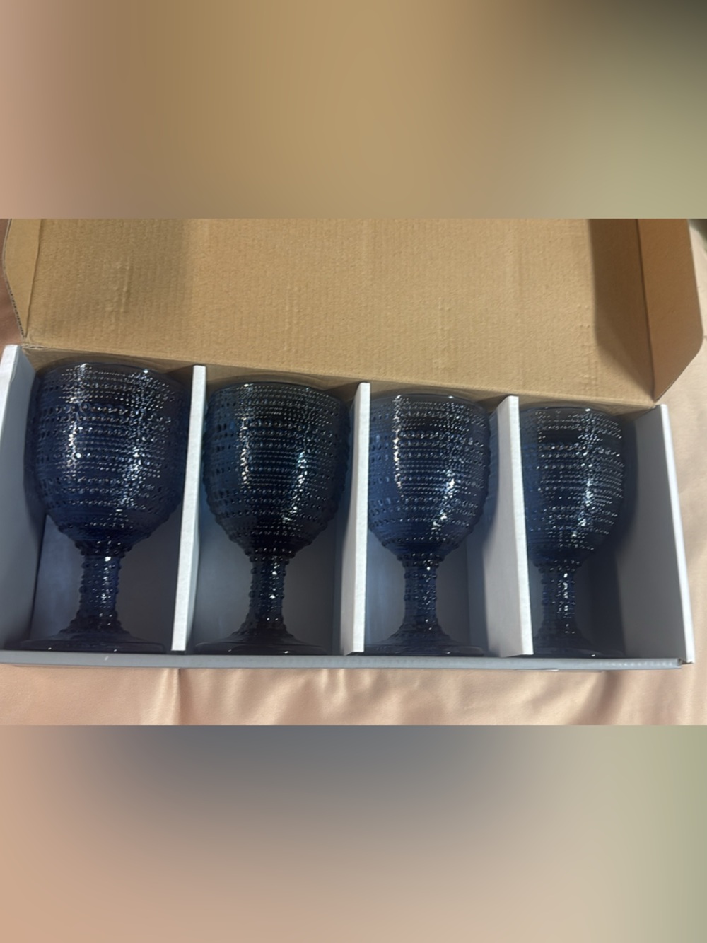 Blue Textured Glass Stemware - Set of 4